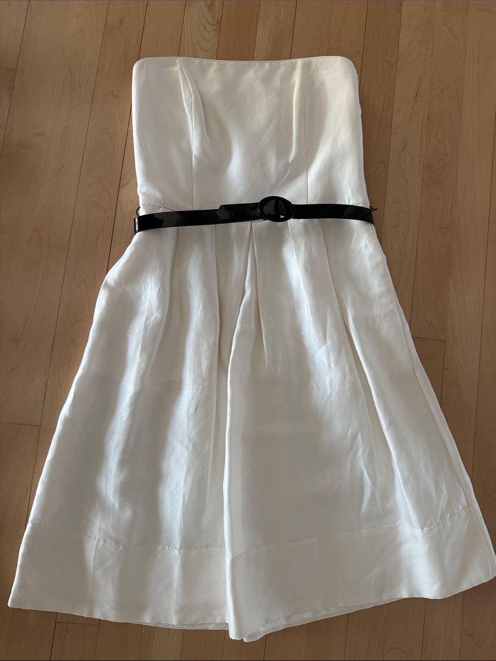 White House Black Market Strapless White Dress with Black Belt